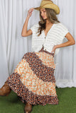 Patchwork Floral Print Bohemian-Inspired Maxi Skirt VS83041B: Orange / L