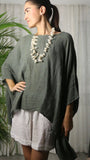REF 11138 PONCHO-STYLE BLOUSE 100% LINEN: KHAKI