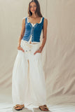 Ribbed Cotton Button-Front Picot Trim Tank: PINK FL / S-2/M-2/L-2