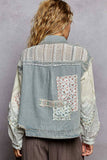 Oversize long sleeve crochet patchworks denim jacket: DENIM / L