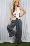 Flared Ruffle Hem Washed Chambray Crop Denim Pants VP83186: Washed Denim / S