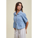 TIERED DENIM BUTTON-UP SHIRT / WL24-9656: DENIM / L