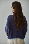 W1919 | Knit Sweater Pullover Top With Contrast Hems Detail: Ivory Grey / L