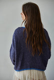 W1919 | Knit Sweater Pullover Top With Contrast Hems Detail: Ivory Grey / L