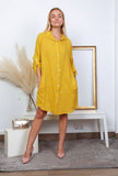 Short Dresses in 100% Linen REF. 197: Senape / Unique