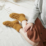 JANA Cable Knit Lined Wool Slipper Socks S/M/L: Rust Orange / UK6-8