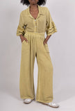 Bootcut Cotton Linen Pants 2 Pockets 20532: 50% linen - 50% cotton / Mustard / One size