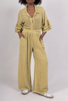 Bootcut Cotton Linen Pants 2 Pockets 20532: 50% linen - 50% cotton / Green / One size