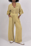 Bootcut Cotton Linen Pants 2 Pockets 20532: 50% linen - 50% cotton / Green / One size