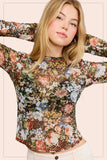 JCT7700-Semi Sheer Crew Neck Long Sleeve Mesh Layering Top: Hazelnut / L