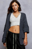 Long sleeve pockets solid chenille sweater cardigan SALE: INK CHARCOAL / M