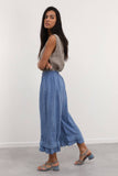Fancy eyelet embroidery trousers 9204 100% linen: Moutarde
