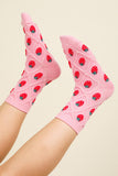 SC10040C-Strawberry Printed Textured Crew Socks: BEIGE / OS/5