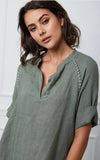 Long dress in 100% linen REF.7161: Khaki / Unique