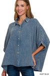 Washed Double Gauze Button Down Half Sleeve Shirt: DUSTY TEAL / 3-3 (S/M-L/XL)