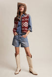 Southwestern Button-Up Vest LSW0977: Burgundy / L