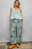 Double Gauze Floral Shirring Square Neck Sleeveless Top: OFF WHITE / M