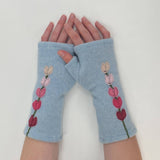 Fingerless Cashmere Gloves-Lupine: Yellow on Grey / One Size Fits Most