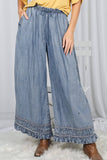 Flared Ruffle Hem Washed Chambray Crop Denim Pants VP83186: Washed Denim / M