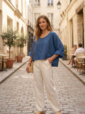 18415 TOP IN LINEN SPRING SUMMER CLOTHING: NAVY