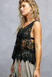 Round Neck Sleeveless Crochet Scalloped Opening Top: NATURAL / Os