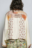 Long sleeve double gauze printed woven contrast top: CREAM / S