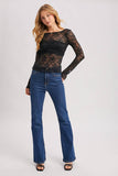 LETTUCE-EDGE SHEER MESH TWO WAY TOP: ECRU / M