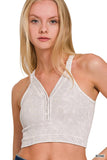 Washed Seamless rib snap button crop tank: ASH OLIVE-160834 / S/M