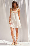 IM9160 -Crochet Trim Ruffle Mini Dress: IVORY / S-M-L (3-2-1)