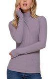 Long Sleeve Turtle Neck Rib Knit Top: DARK GREEN / 2-2-2 (S-M-L)