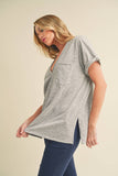 8286DK Zoie V-Neck Short Sleeve Top 5: Heather Charcoal / Contemporary / M
