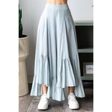 WASHED WIDE LEG RUFFLED HEM PANTS: BLACK / S-M-L-XL(2-2-2-2)