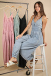 NP70837-Mineral Washed Cotton Gauze Casual Jumpsuit: SAGE / S-M-L/2-2-2