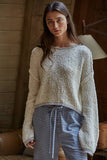 W1919 | Knit Sweater Pullover Top With Contrast Hems Detail: Ivory Grey / L