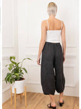 75096 solid linen balloon pants with elasticated waist: MUSTARD