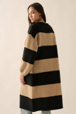 Striped Knit Open-Front Duster Pocket Cardigan: Cocoa-Pink / S