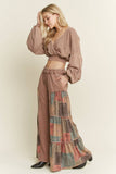 Mineral Washed Boho Patch Tiered wide pants HP6619: Charcoal / S-M-L / 2-2-2
