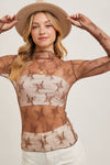 FLORAL EMBROIDERY LACE MESH LAYERING TOP: HAZELNUT / S