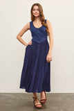 BASQUE WAIST FRAYED EDGE TIERED DRESS: OFF WHITE / S