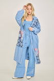 Mineral Washed Boho Plaid Patched Long Fall Jacket HT6861: Charcoal / S-M-L / 2-2-2