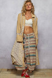 Long sleeve double gauze floral patch woven long jacket: LATTE / S