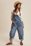 Western Wide-Leg Denim Overalls LRP0336: Sunwashed Blue / Contemporary / M