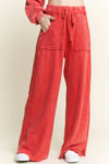 Mineral Wash Side Knit detail wide leg pants HE5878P: Silver Grey / S-M-L / 2-2-2