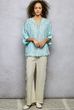 V-neck Short Sleeve Floral Embroidered Crochet Blouse Top: OFF WHITE / Os