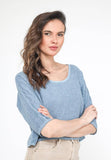 1973 women's crop top in cotton-linen,: PERSIMMON