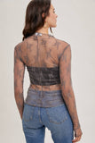 FLORAL EMBROIDERY LACE MESH LAYERING TOP: HAZELNUT / S