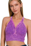 ,.._ SI-25407 Washed Seamless rib snap button crop tank w/ cut-ou: RUST-165371 / L/XL