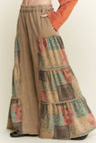 Mineral Washed Boho Patch Tiered wide pants HP6619: Charcoal / S-M-L / 2-2-2