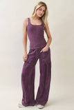 Mineral Washed Boho waist band wideleg cropped pants HP5900 : Ashed Black / S-M-L / 2-2-2