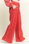 Mineral Wash Side Knit detail wide leg pants HE5878P: Latte / S-M-L / 2-2-2